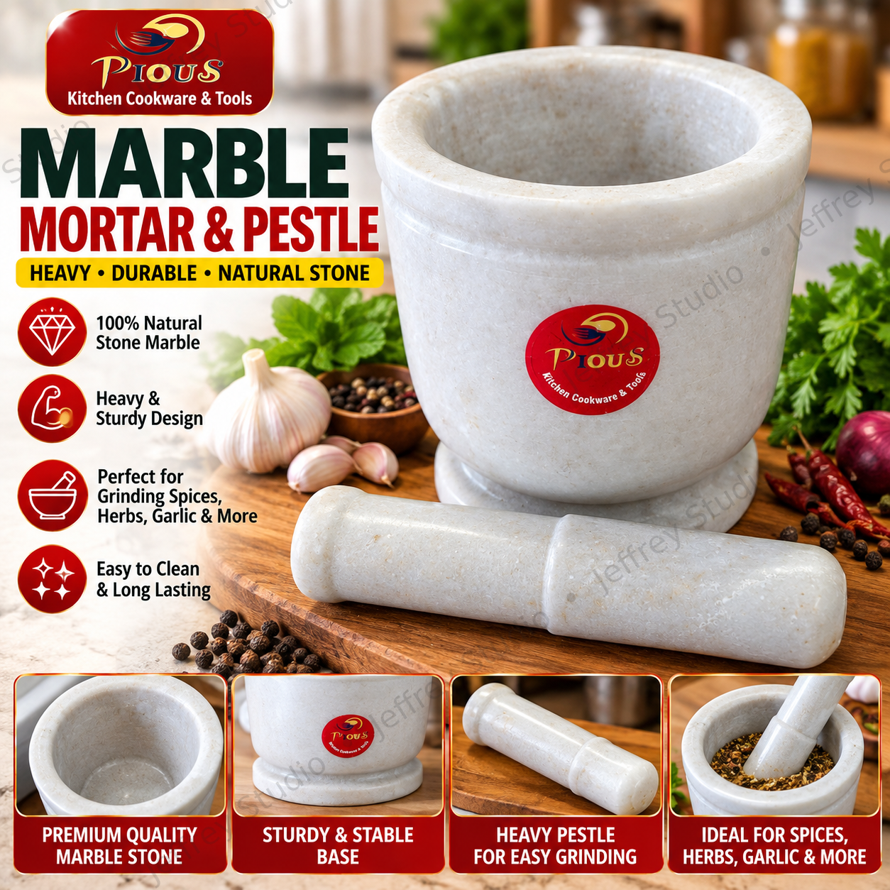 Pious Marble Mortar & Pestle