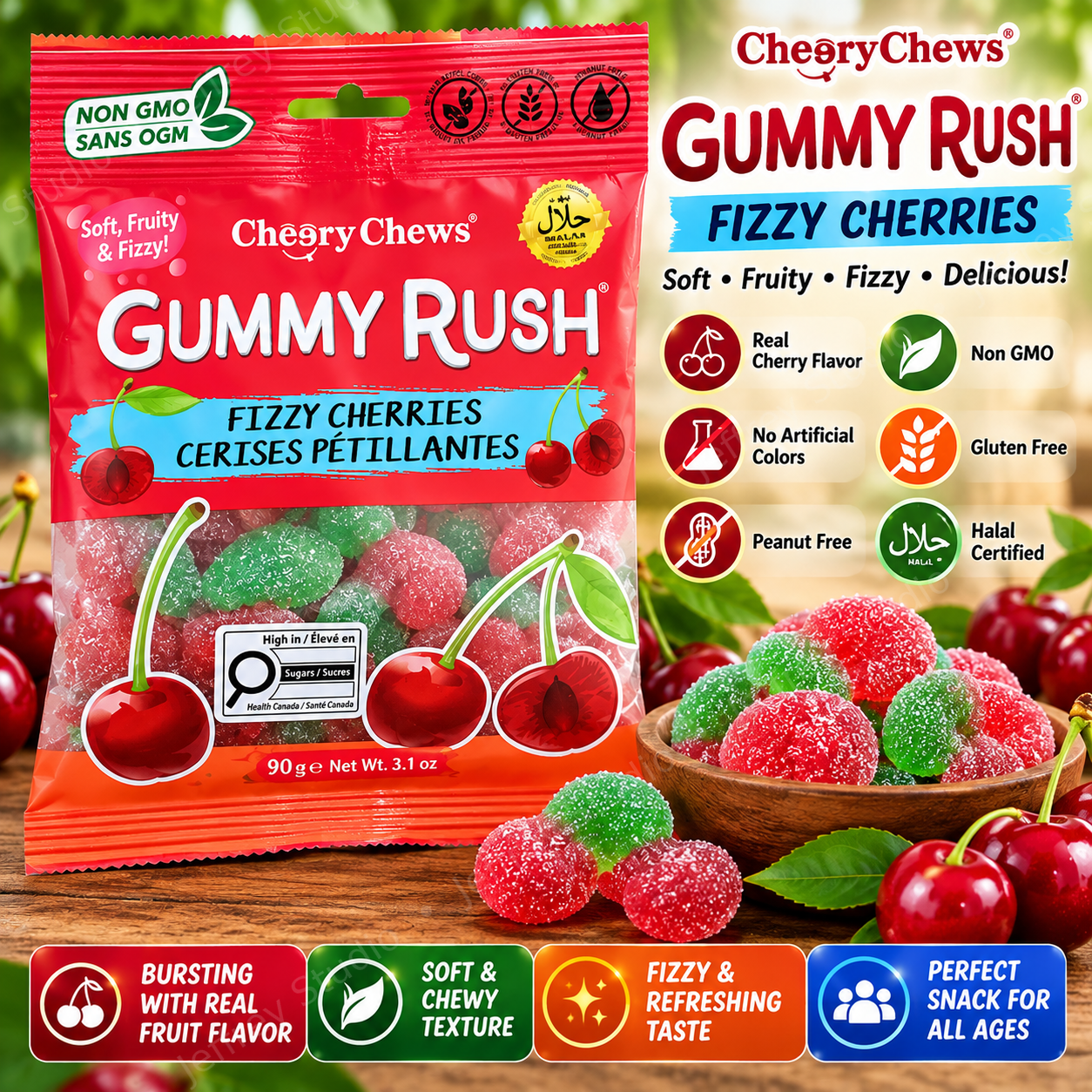 Gummy Rush Fizzy Cherries