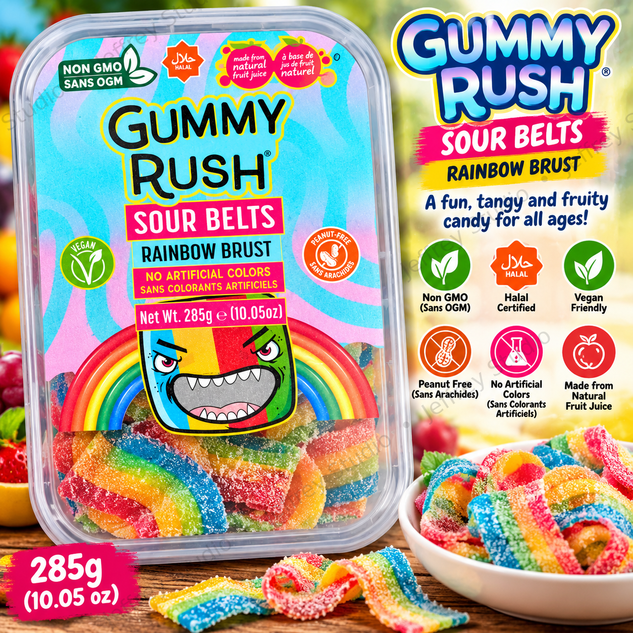 Gummy Rush Sour Belts – Rainbow Burst